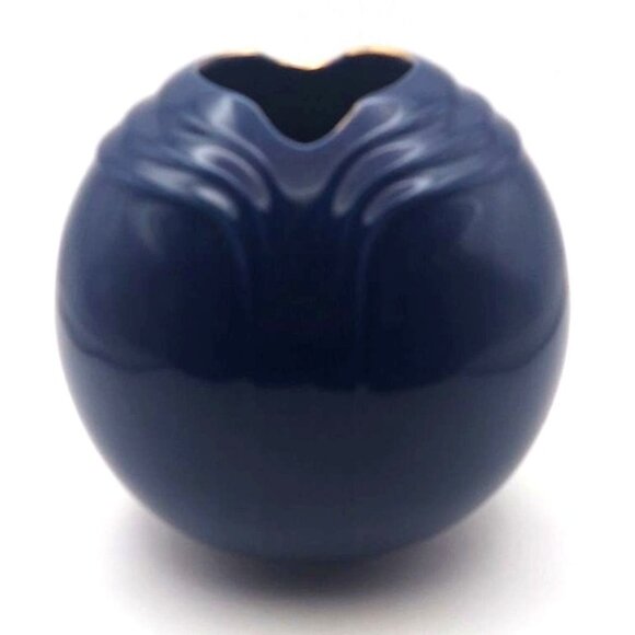 Vintage Porcelain Blue Ribbed Vase Iris Floral Design Gold Trim Fine China Japan - Picture 3 of 6